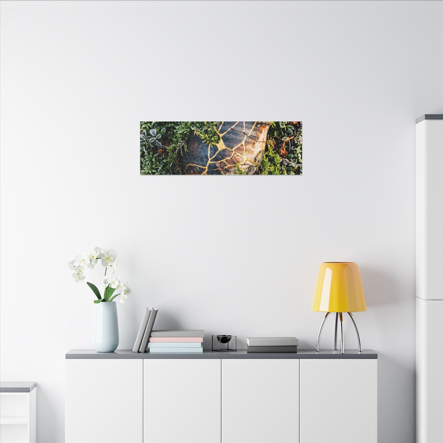 Artful Moss Close Up Canvas Art - Gold Repair Kintsugi