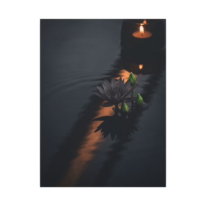 Seijaku Lotus Flower Canvas Art - Dark Japandi Shadow Zen