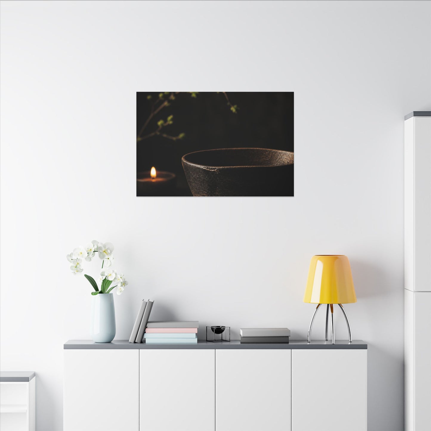 Moody Ceramic Bowl Canvas Art - Shadow Zen Dark Japandi