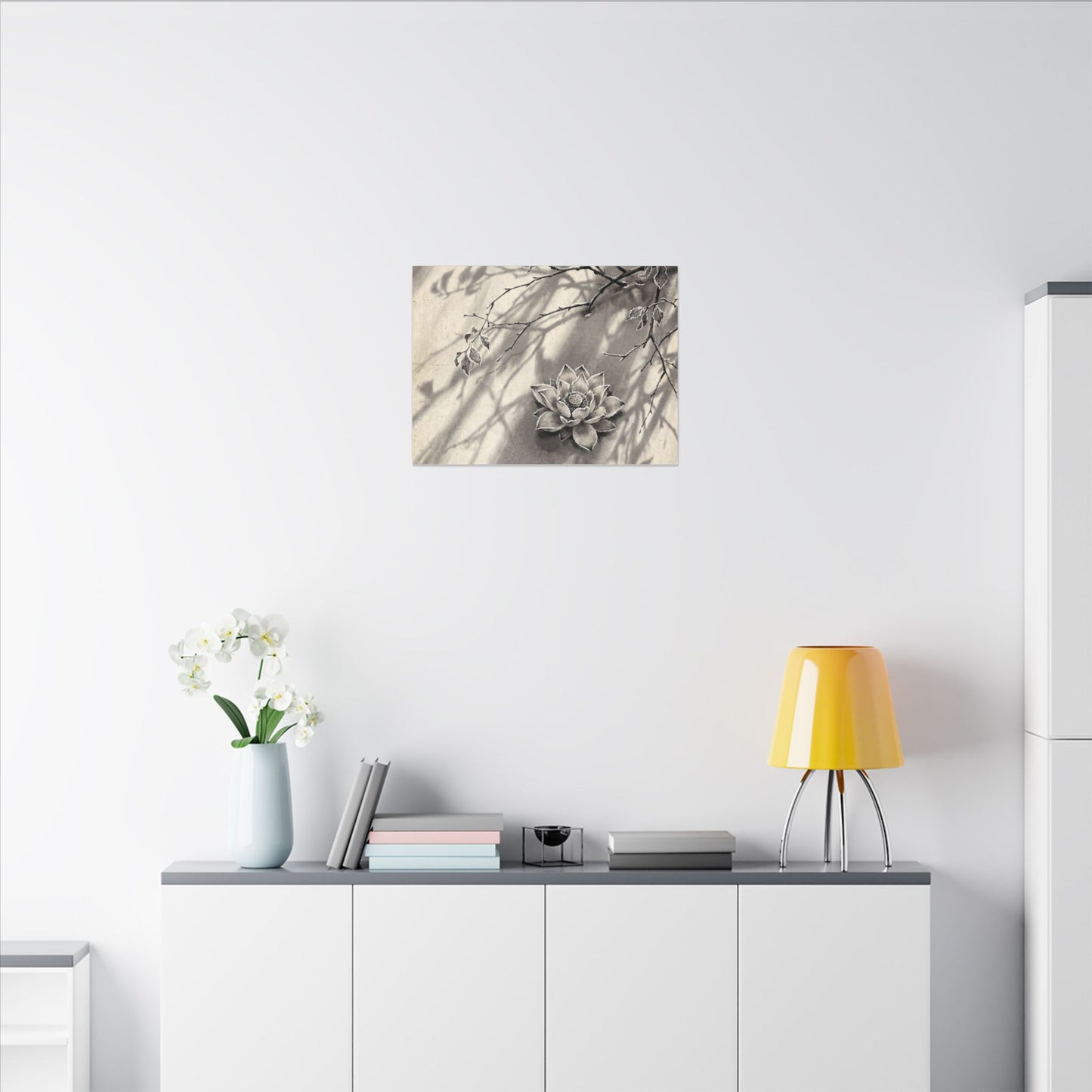Winter Lotus Flower Sumi E Canvas Art | Contemplative Decor