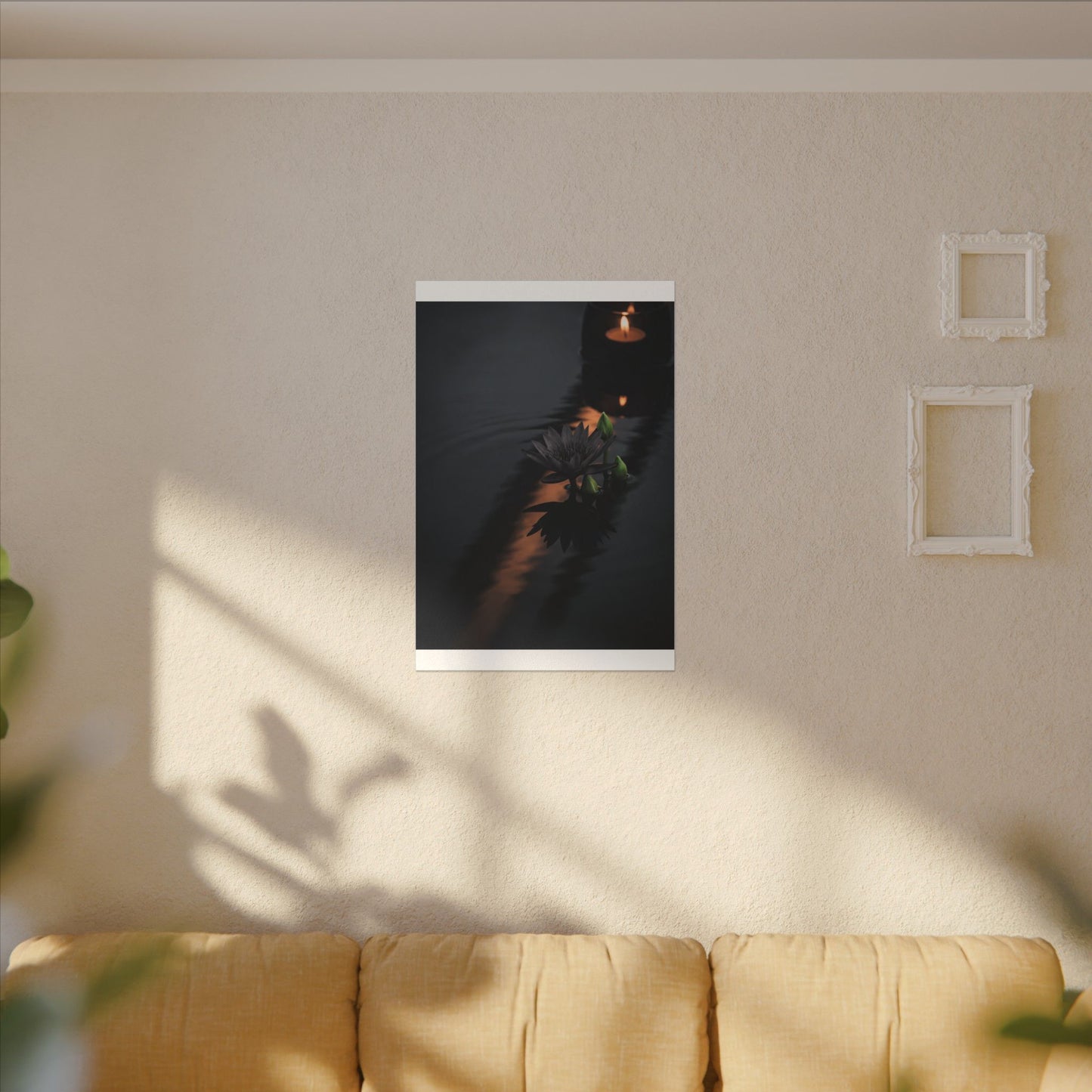 Seijaku Lotus Flower Canvas Art - Dark Japandi Shadow Zen