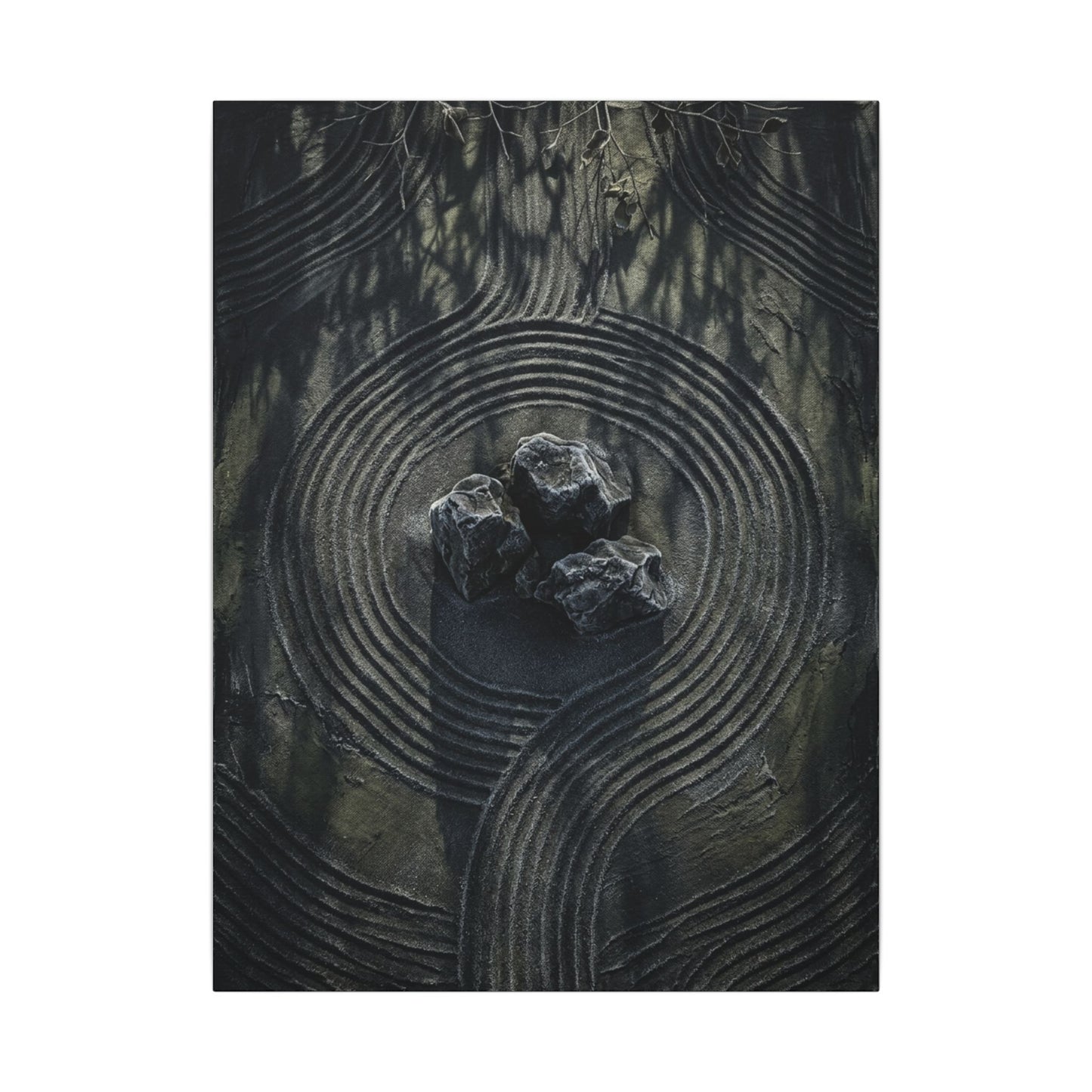 Moody Rock Garden Canvas Art - Dark Texture Dark Japandi