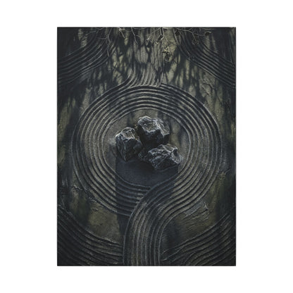 Moody Rock Garden Canvas Art - Dark Texture Dark Japandi