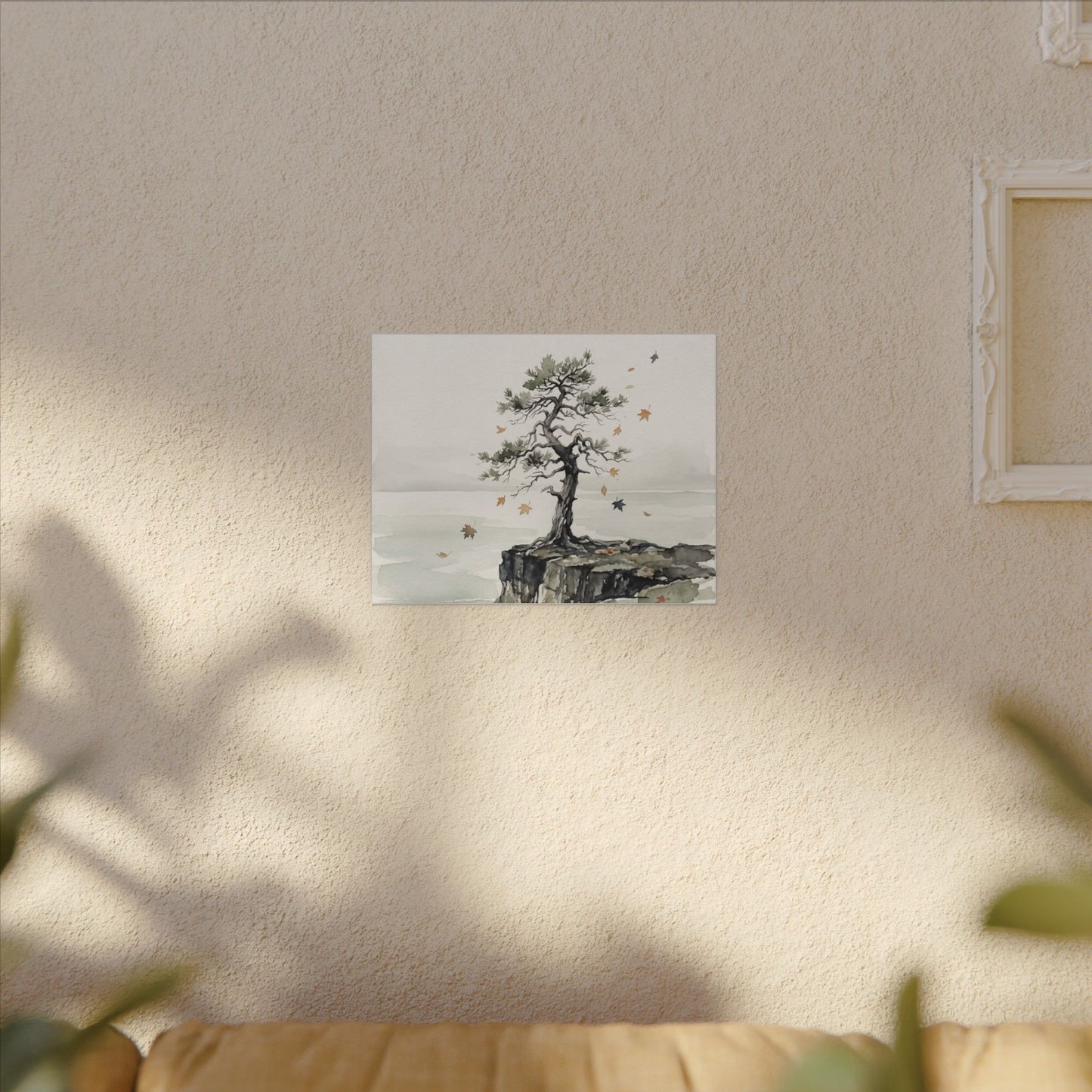 Japandi Pine Tree in Overcast | Watercolor Canvas Art