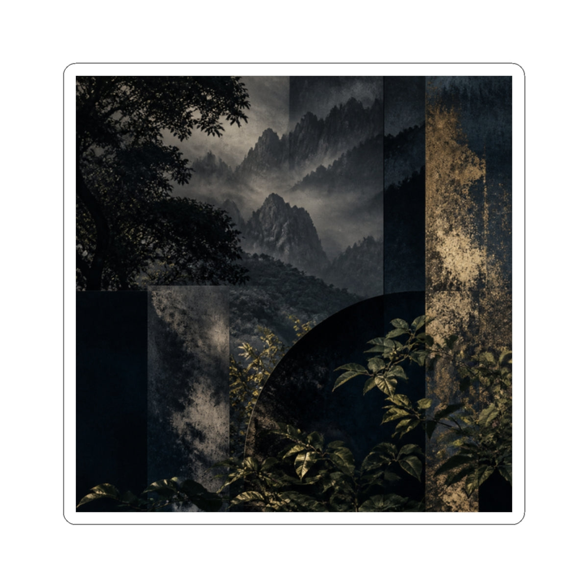 Moody Mountain Mist Sticker - Moody Minimal Dark Japandi