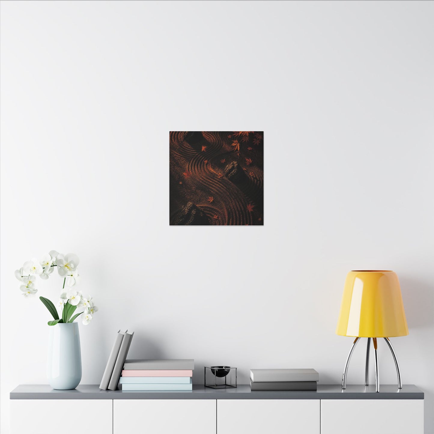 Dark Japandi Rock Garden in Golden Hour | Charcoal Ink Canvas Art