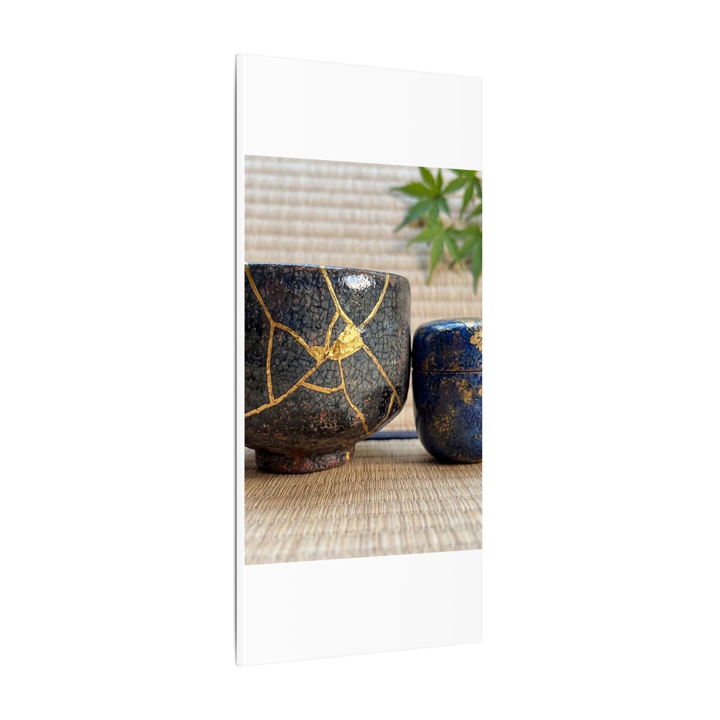 Tea Ceremony Crackle Gold Canvas Art | Philosophical Kintsugi Art