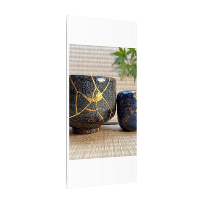 Tea Ceremony Crackle Gold Canvas Art | Philosophical Kintsugi Art