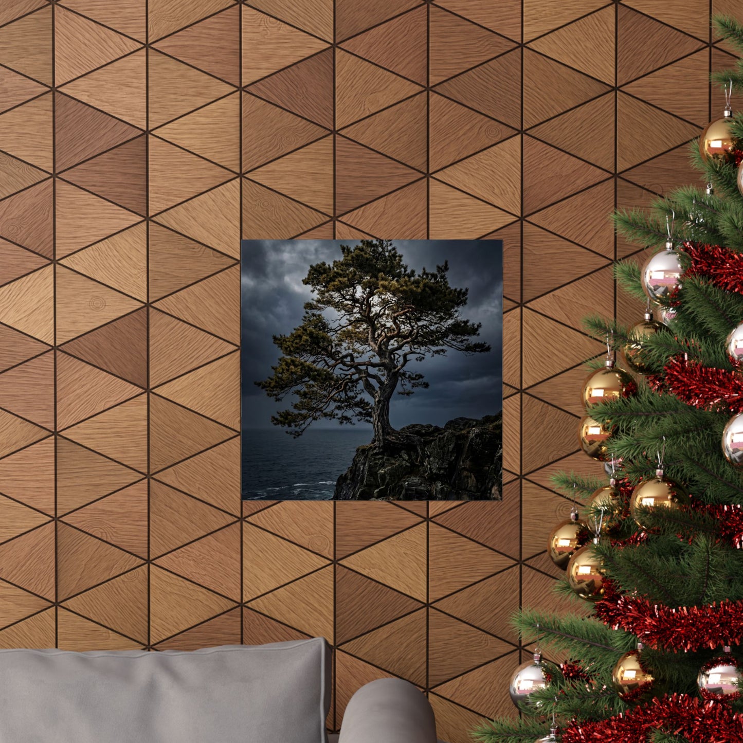 Pine Tree Moody Minimal Wall Art Print | Sophisticated Dark Japandi Art