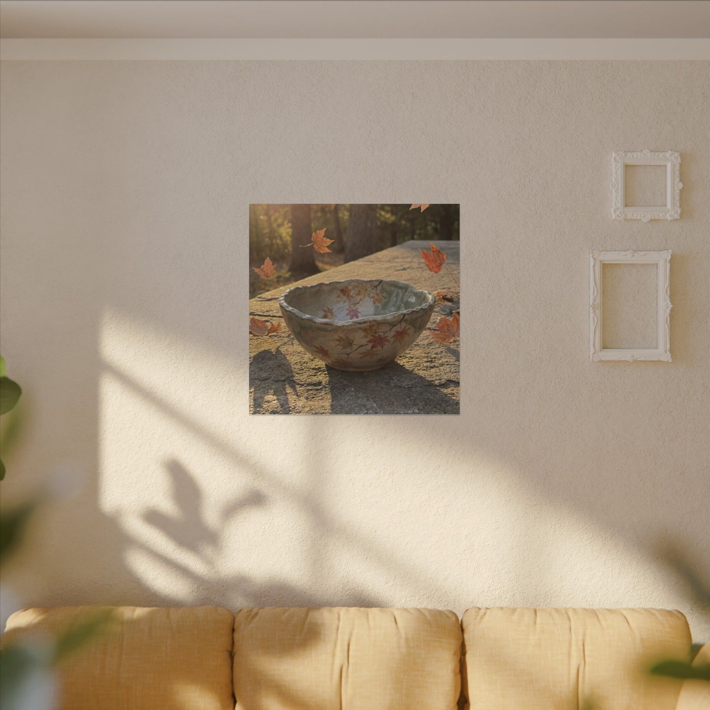 Japandi Ceramic Bowl in Golden Hour | Japanese Pattern Canvas Art