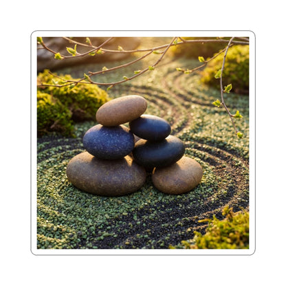 Golden Hour River Stones Sticker - Zen Fukinsei Art Print
