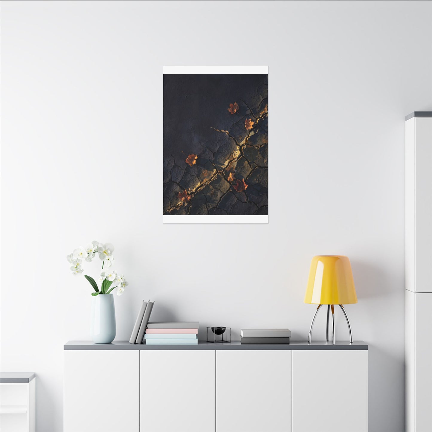 Cracked Earth Canvas Art | Autumn Dark Japandi Dark Texture Art
