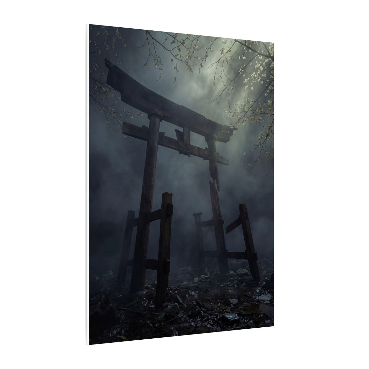 Dark Japandi Torii Gate in Dappled | Moody Minimal Canvas Art