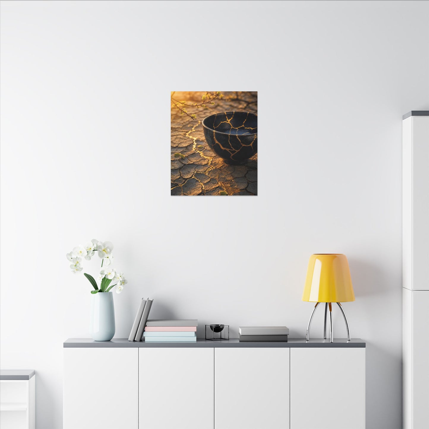 Golden Hour Cracked Earth Canvas Art - Kintsugi Fukinsei