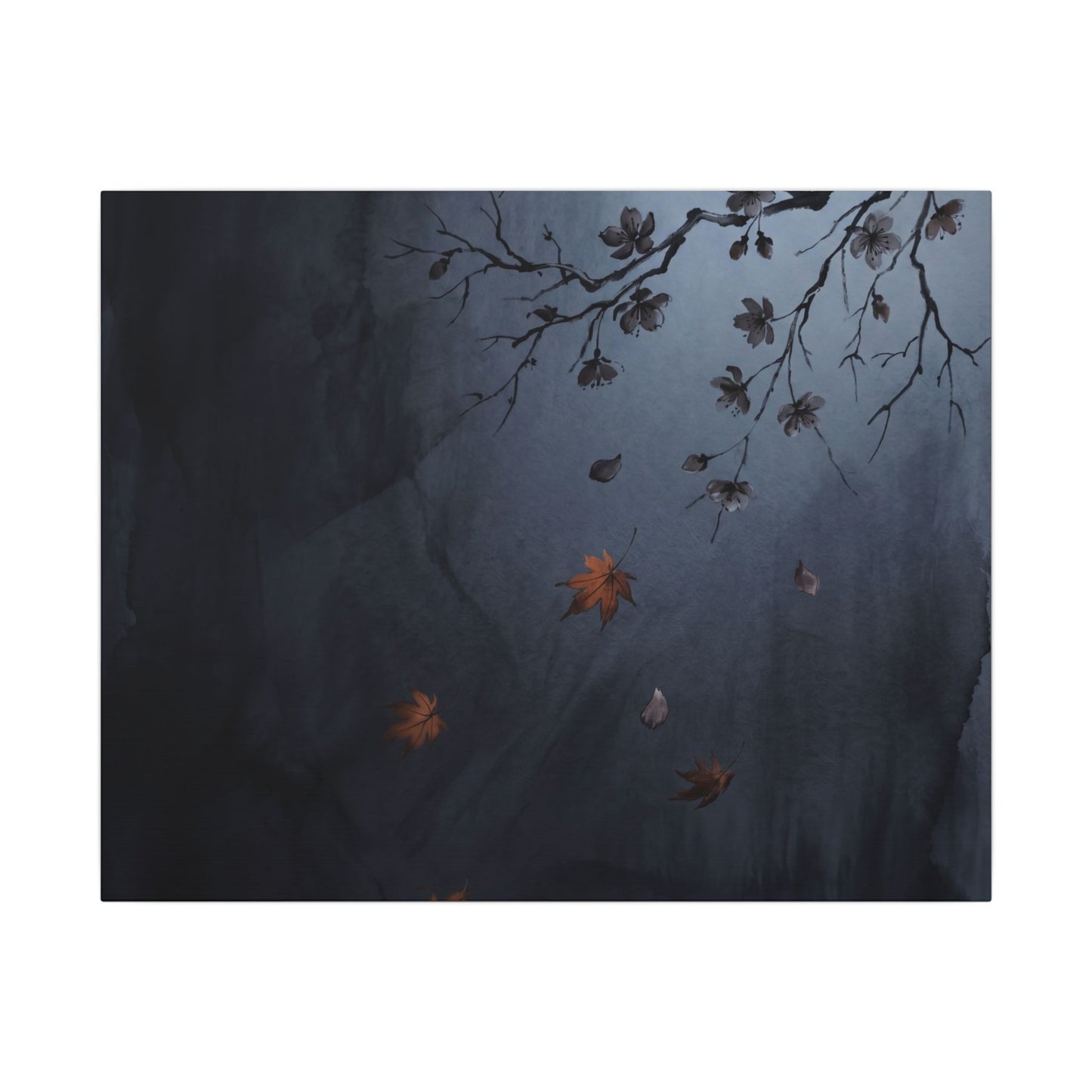 Autumn Cherry Blossom Charcoal Ink Canvas Art | Atmospheric Decor