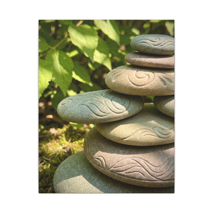 River Stones Summer Canvas Art | Japandi Earthy Design