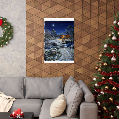 Moonlit Garden Winter Wall Art Print | Kintsugi Philosophical Design