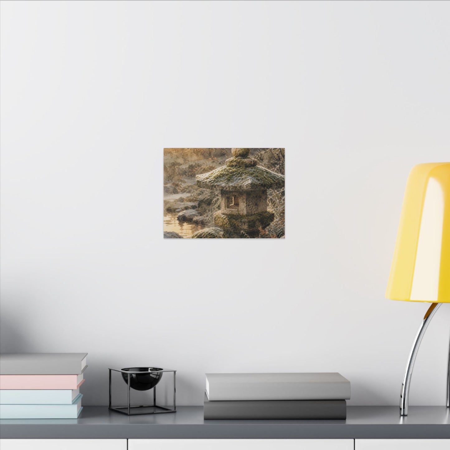 Winter Stone Lantern Watercolor Canvas Art | Earthy Decor