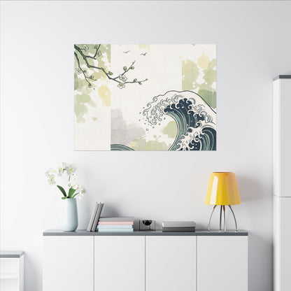 Spring Ocean Wave Ukiyo E Inspired Canvas Art | Serene Decor