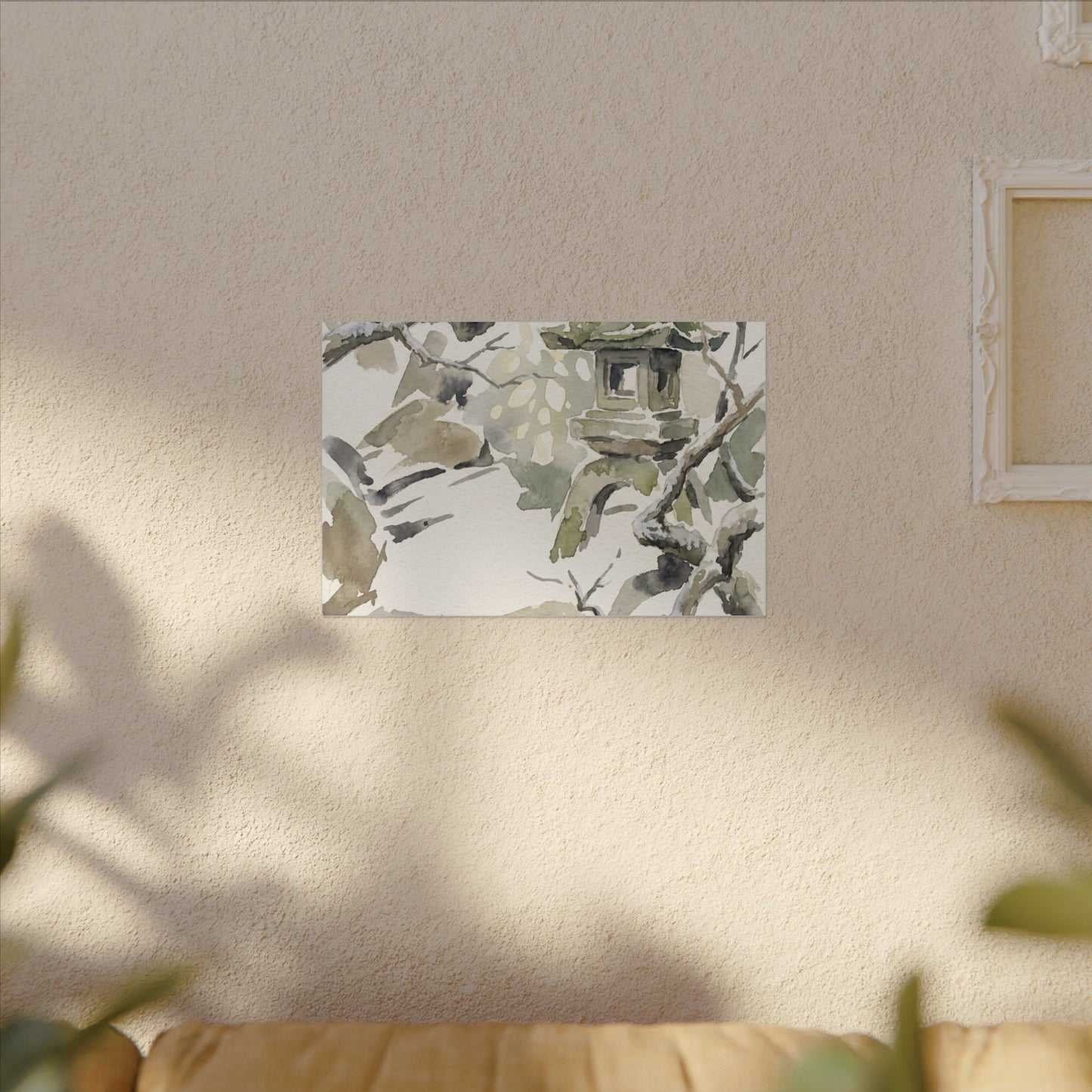 Elegant Stone Lantern Canvas Art - Watercolor Japandi
