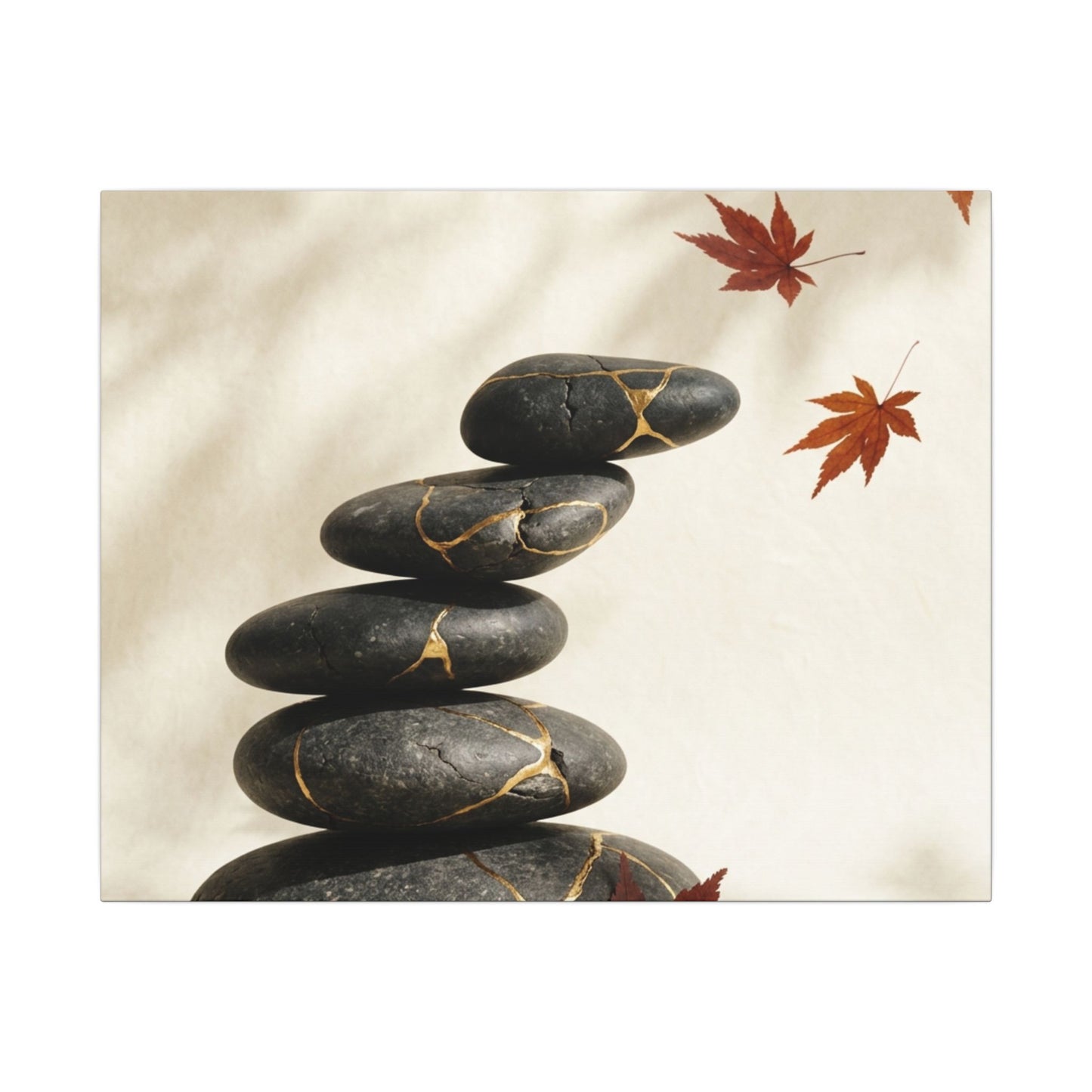 Kintsugi River Stones in Dappled | Crackle Gold Canvas Art