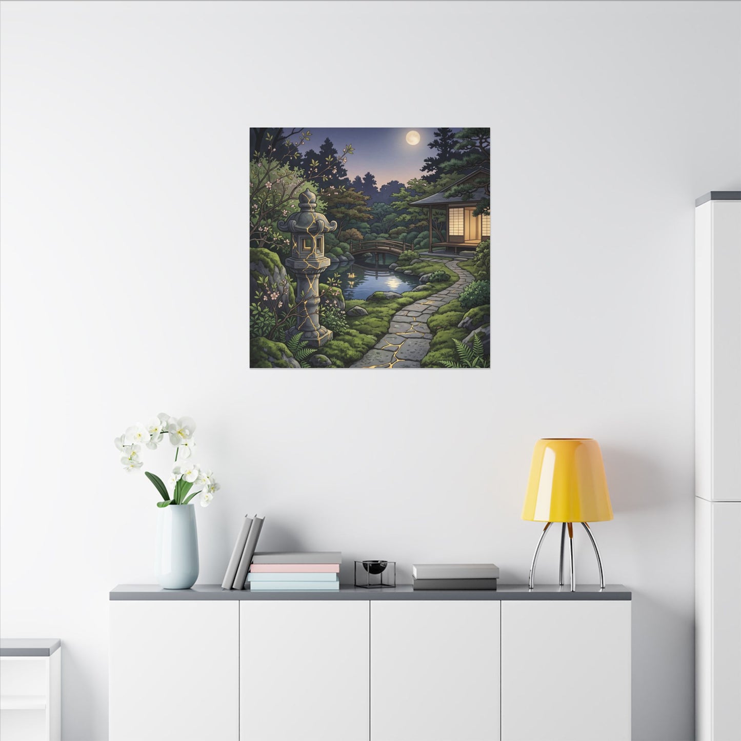 Spring Moonlit Garden Gold Vein Canvas Art | Resilient Decor