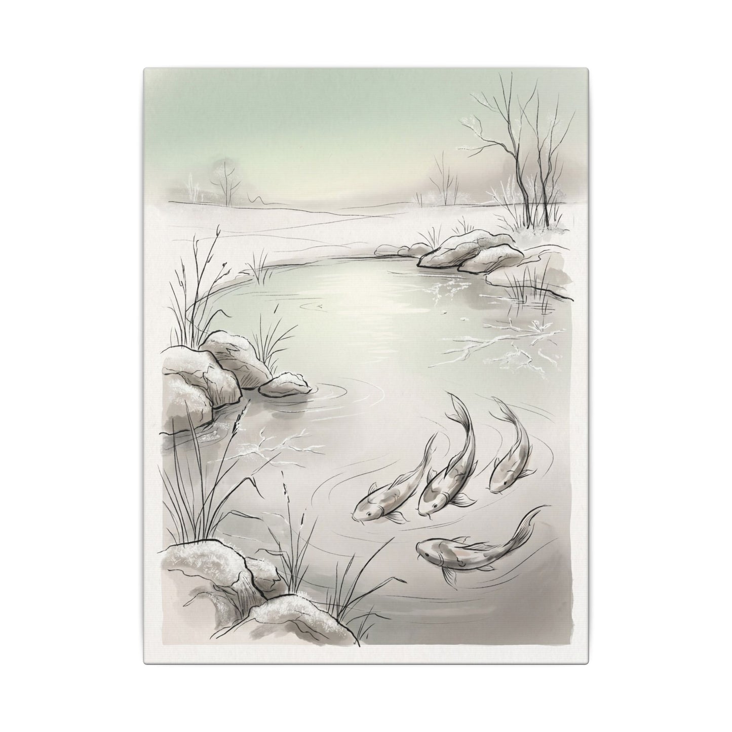 Koi Pond Minimal Line Canvas Art | Cozy Japandi Art