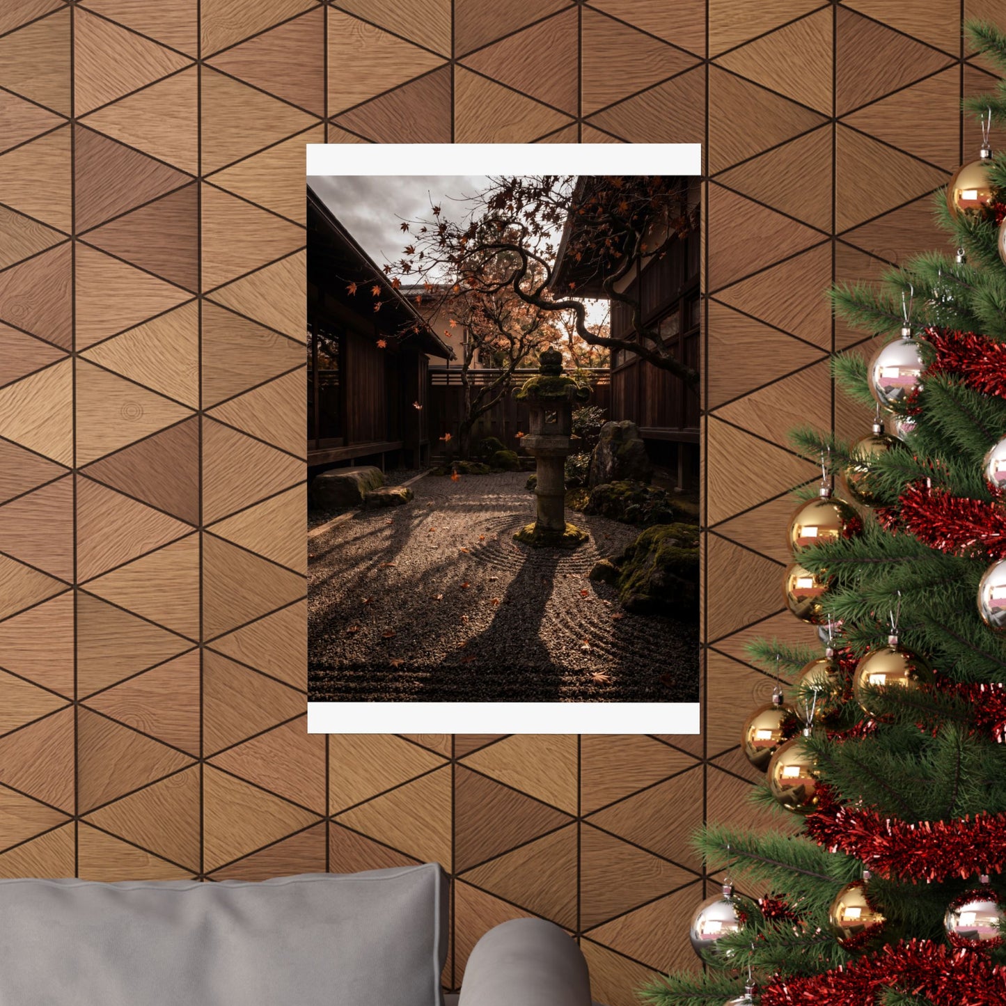 Autumn Stone Lantern Shadow Zen Wall Art Print | Moody Decor