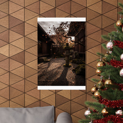 Autumn Stone Lantern Shadow Zen Wall Art Print | Moody Decor