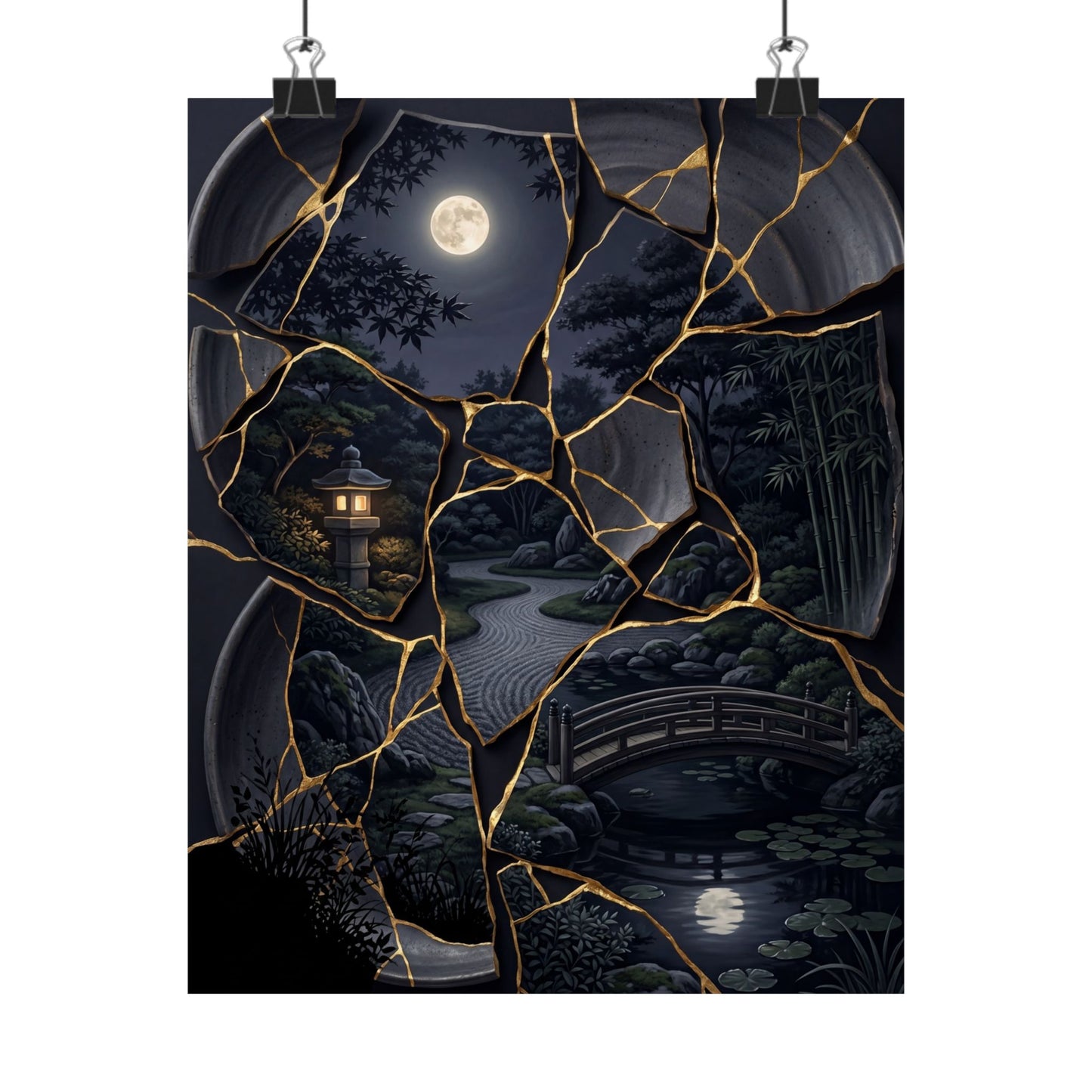Summer Moonlit Garden Gold Repair Wall Art Print | Philosophical Decor