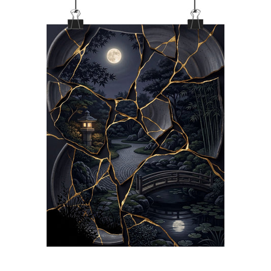 Summer Moonlit Garden Gold Repair Wall Art Print | Philosophical Decor