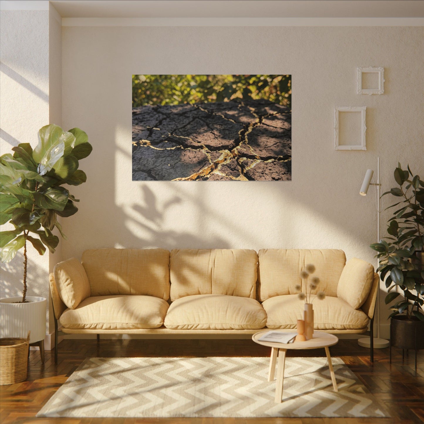 Shibui Cracked Earth Canvas Art - Kintsugi Gold Repair