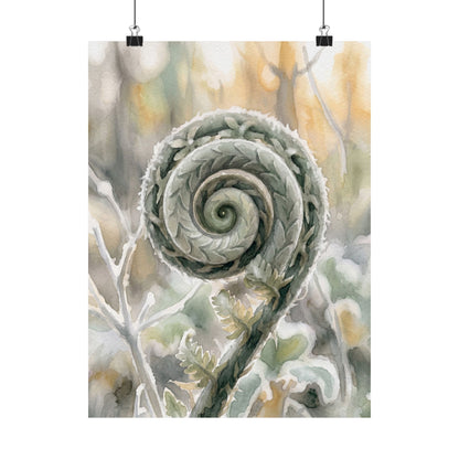 Fern Unfurling Wall Art Print | Winter Japandi Watercolor Art