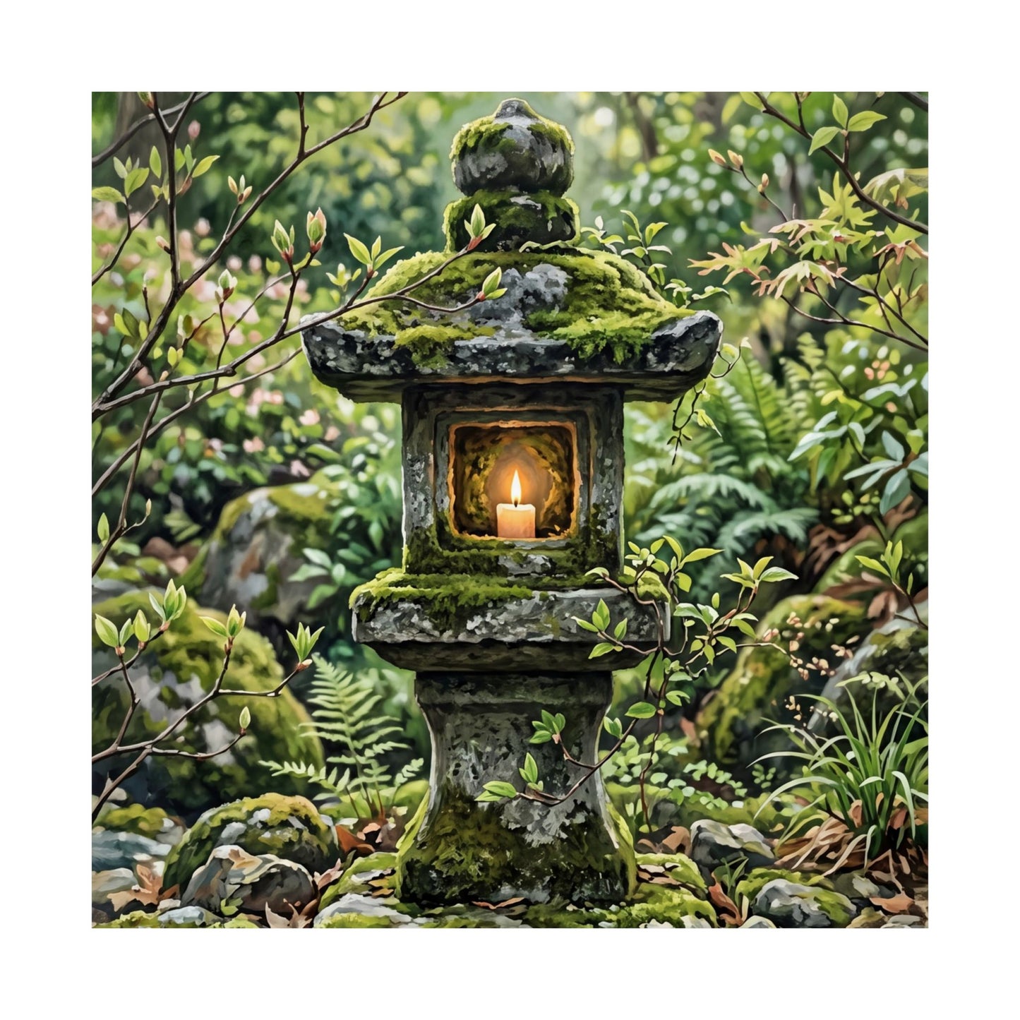 Stone Lantern Wall Art Print | Spring Japandi Japanese Pattern Art