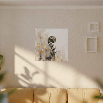Fern Unfurling Watercolor Canvas Art | Earthy Japandi Art