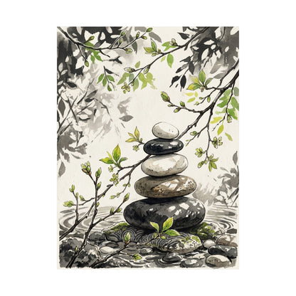 River Stones Spring Wall Art Print | Japandi Warm Design