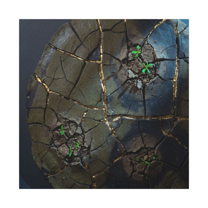 Dark Japandi Cracked Earth in Moonlight | Moody Minimal Canvas Art