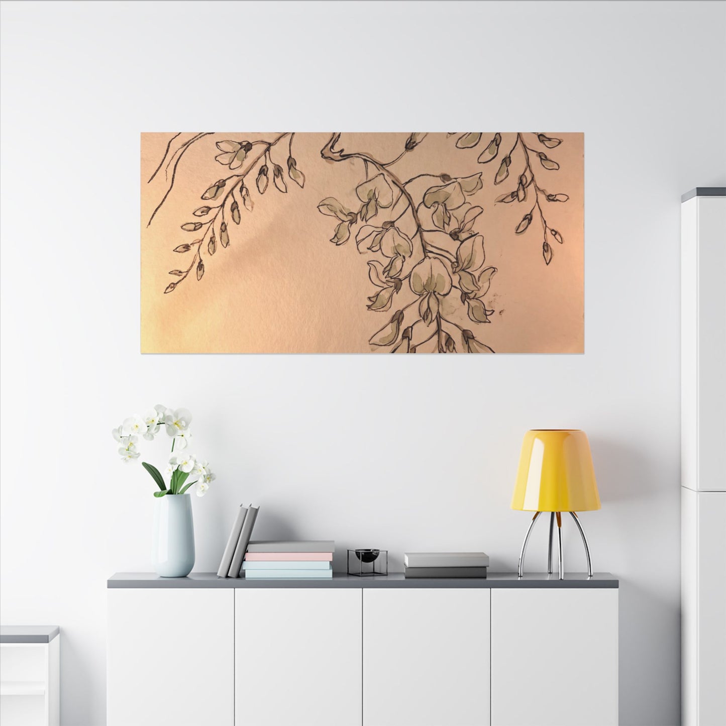 Japandi Wisteria in Candlelight | Minimal Line Canvas Art