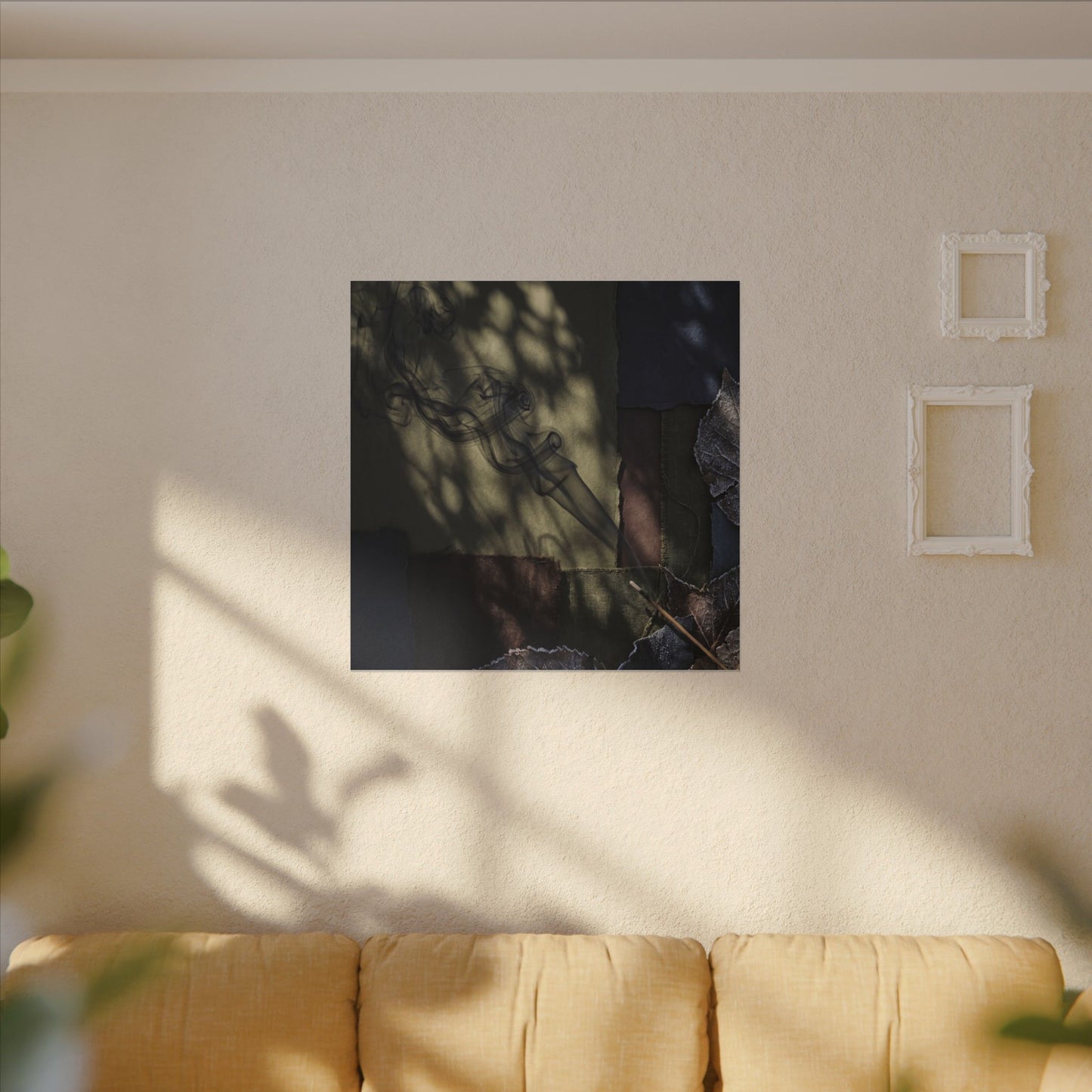 Ma Incense Smoke Canvas Art - Dark Japandi Dark Texture