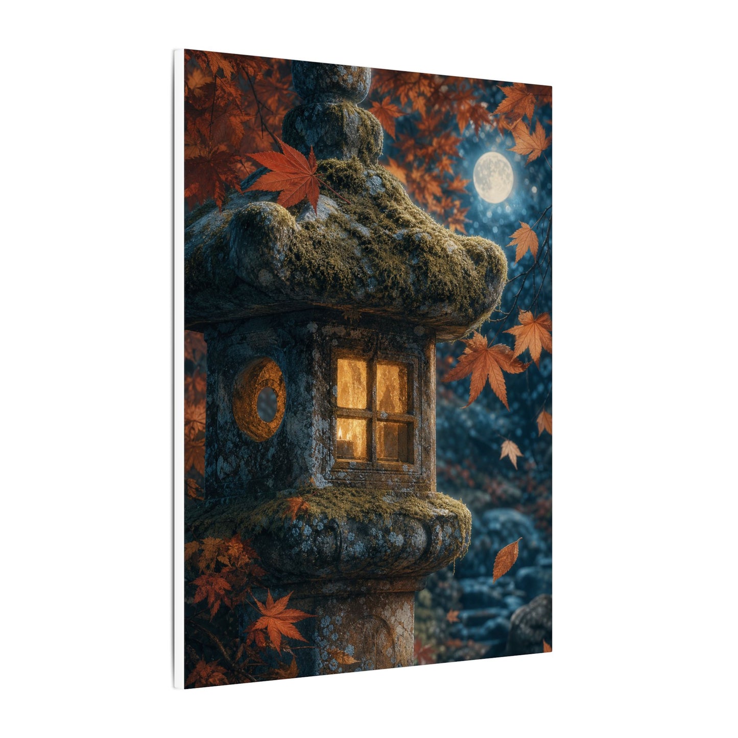 Autumn Stone Lantern Forest Whimsy Canvas Art | Earthy Decor