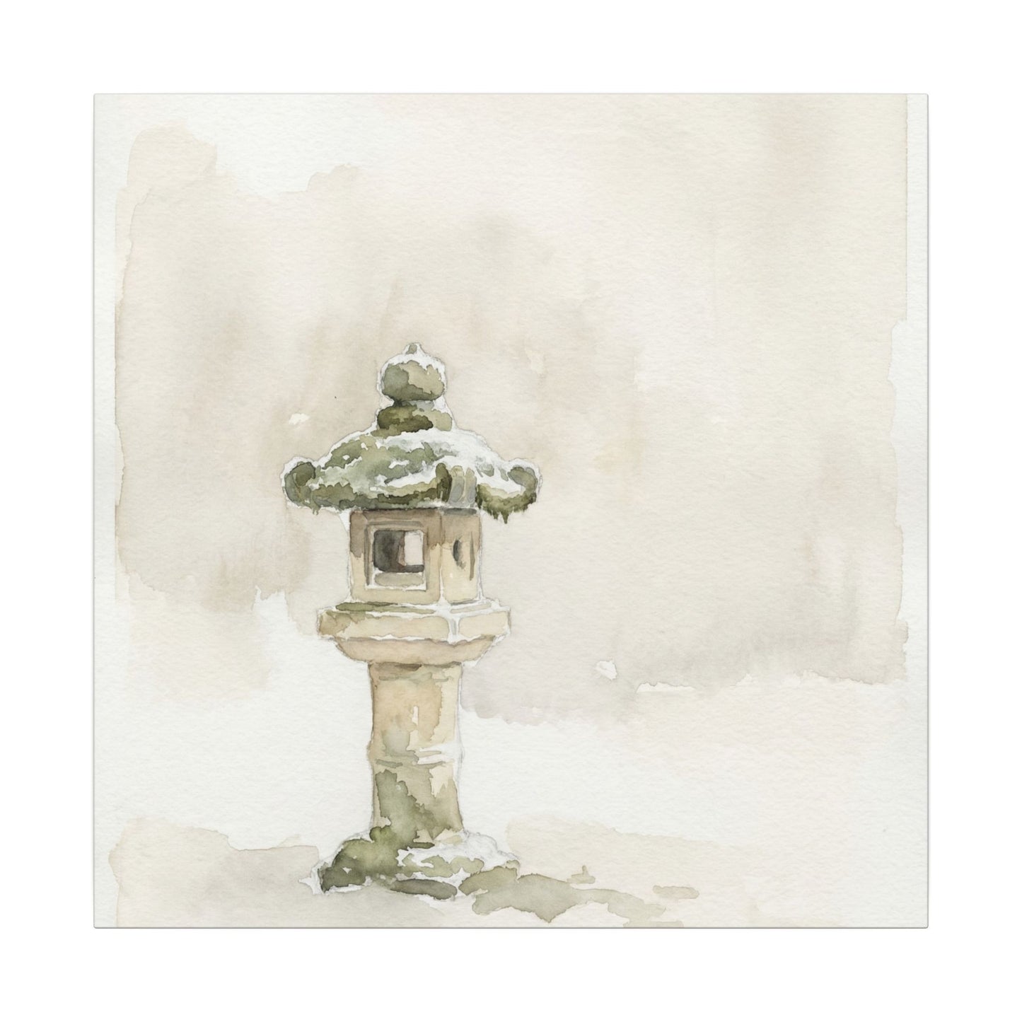 Stone Lantern Winter Canvas Art | Japandi Earthy Design