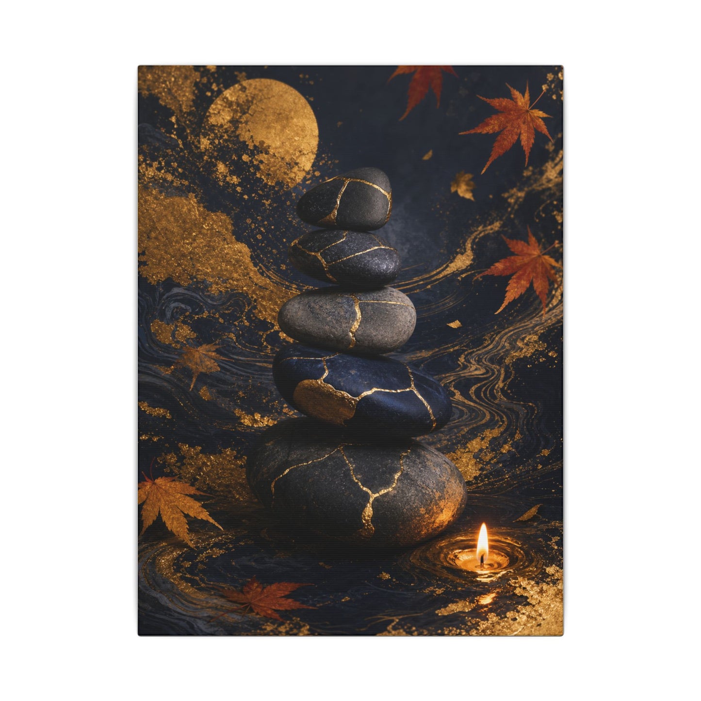 River Stones Autumn Canvas Art | Kintsugi Artful Design