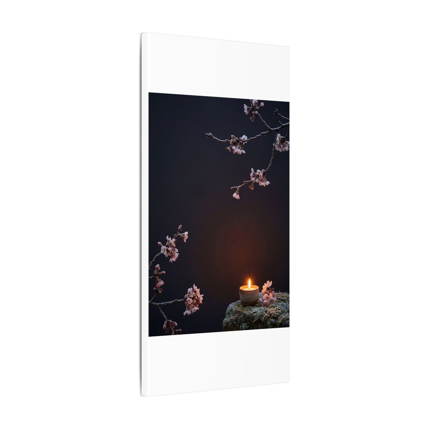Dark Japandi Cherry Blossom in Candlelight | Moody Minimal Canvas Art