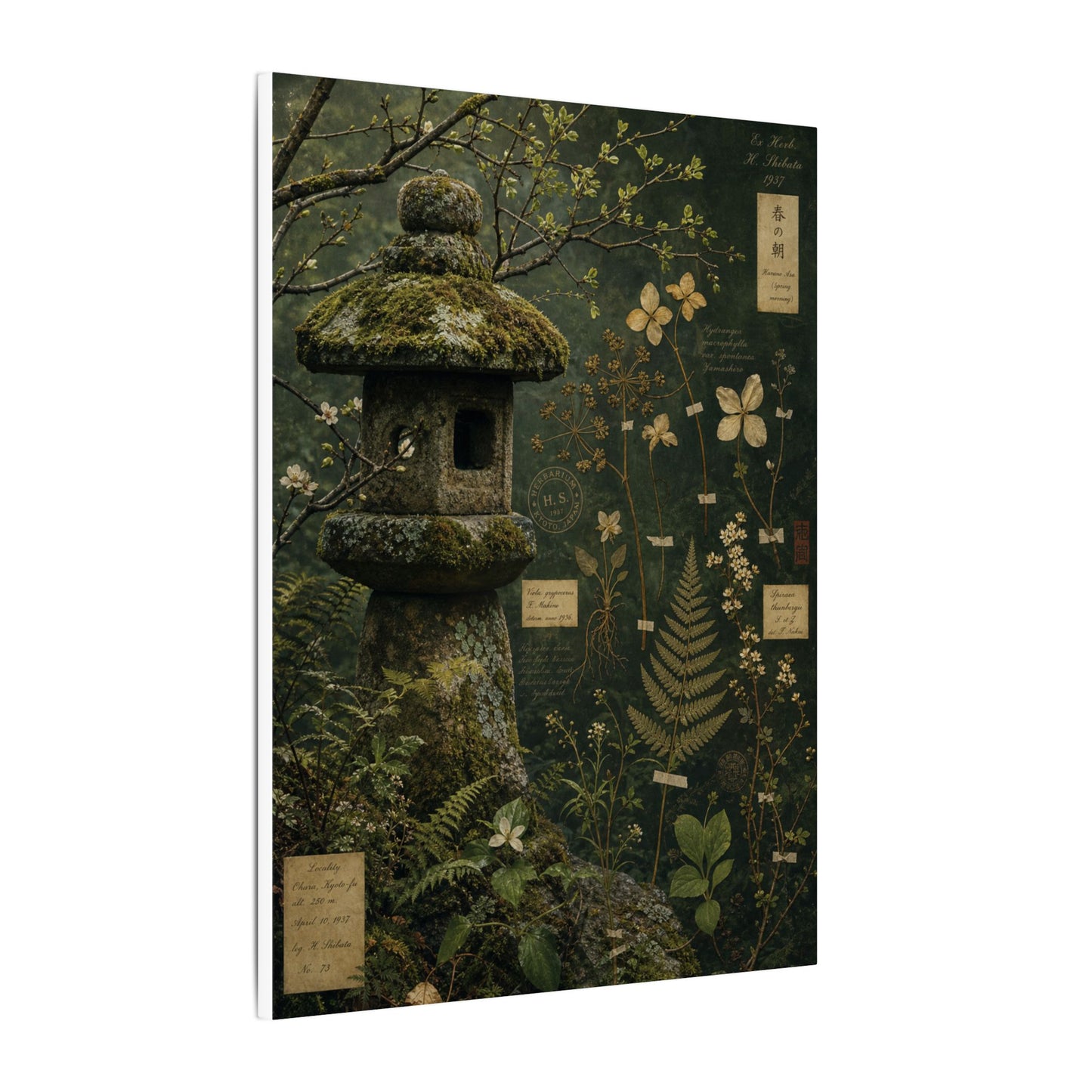 Spring Stone Lantern Herbarium Canvas Art | Nostalgic Decor