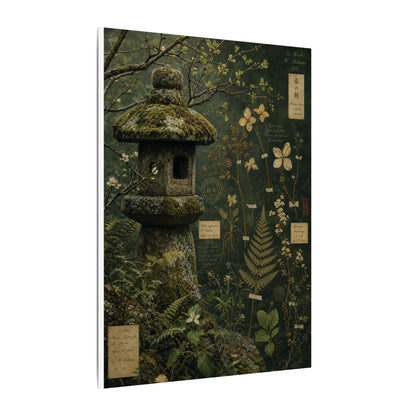 Spring Stone Lantern Herbarium Canvas Art | Nostalgic Decor