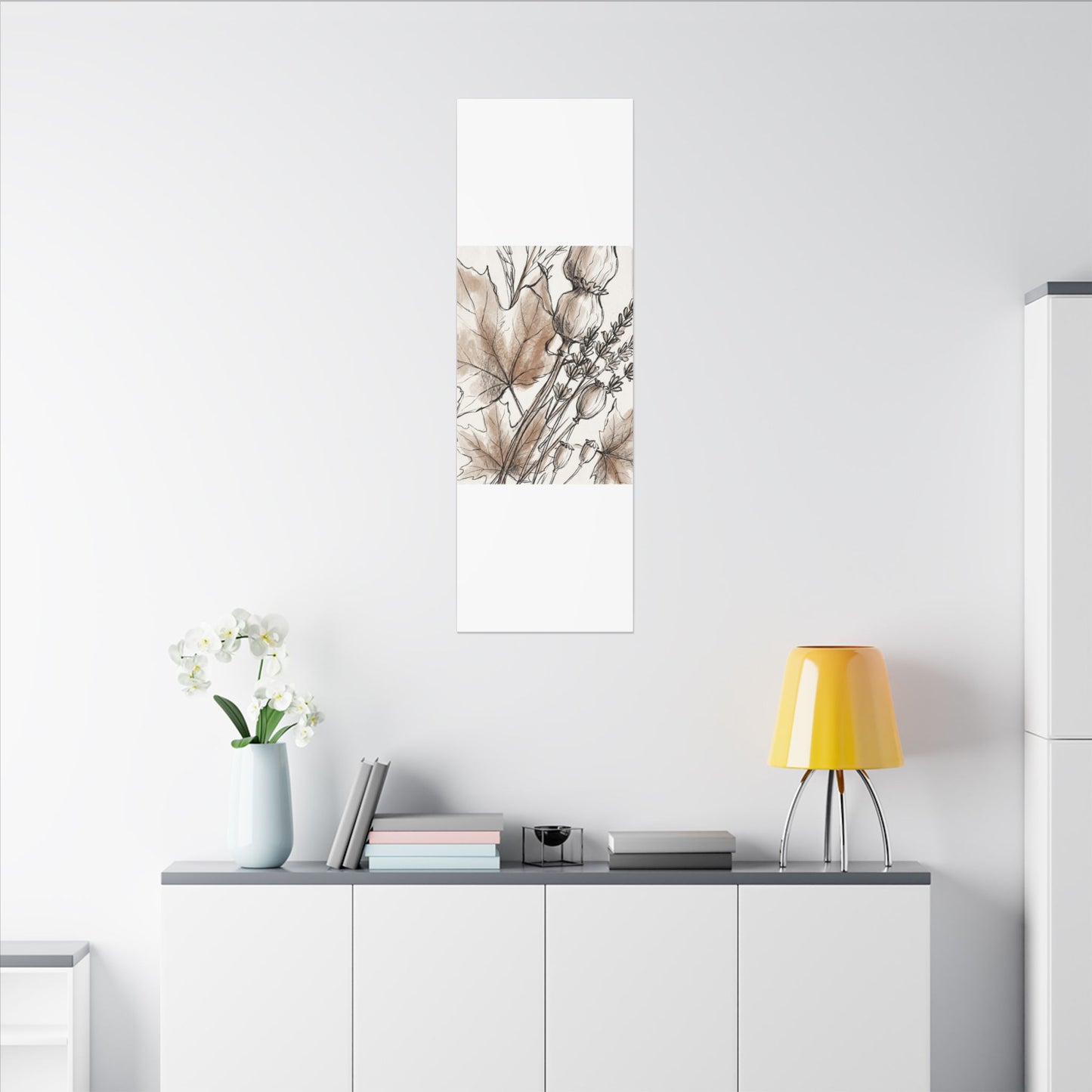 Neutral Dried Flowers Canvas Art - Minimal Line Japandi
