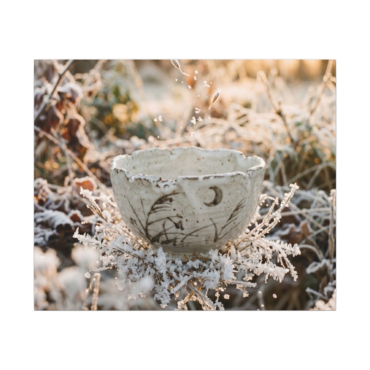 Japandi Ceramic Bowl in Golden Hour | Japanese Pattern Canvas Art