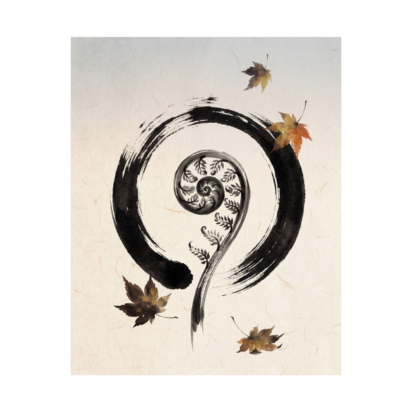 Autumn Fern Unfurling Enso Wall Art Print | Peaceful Decor