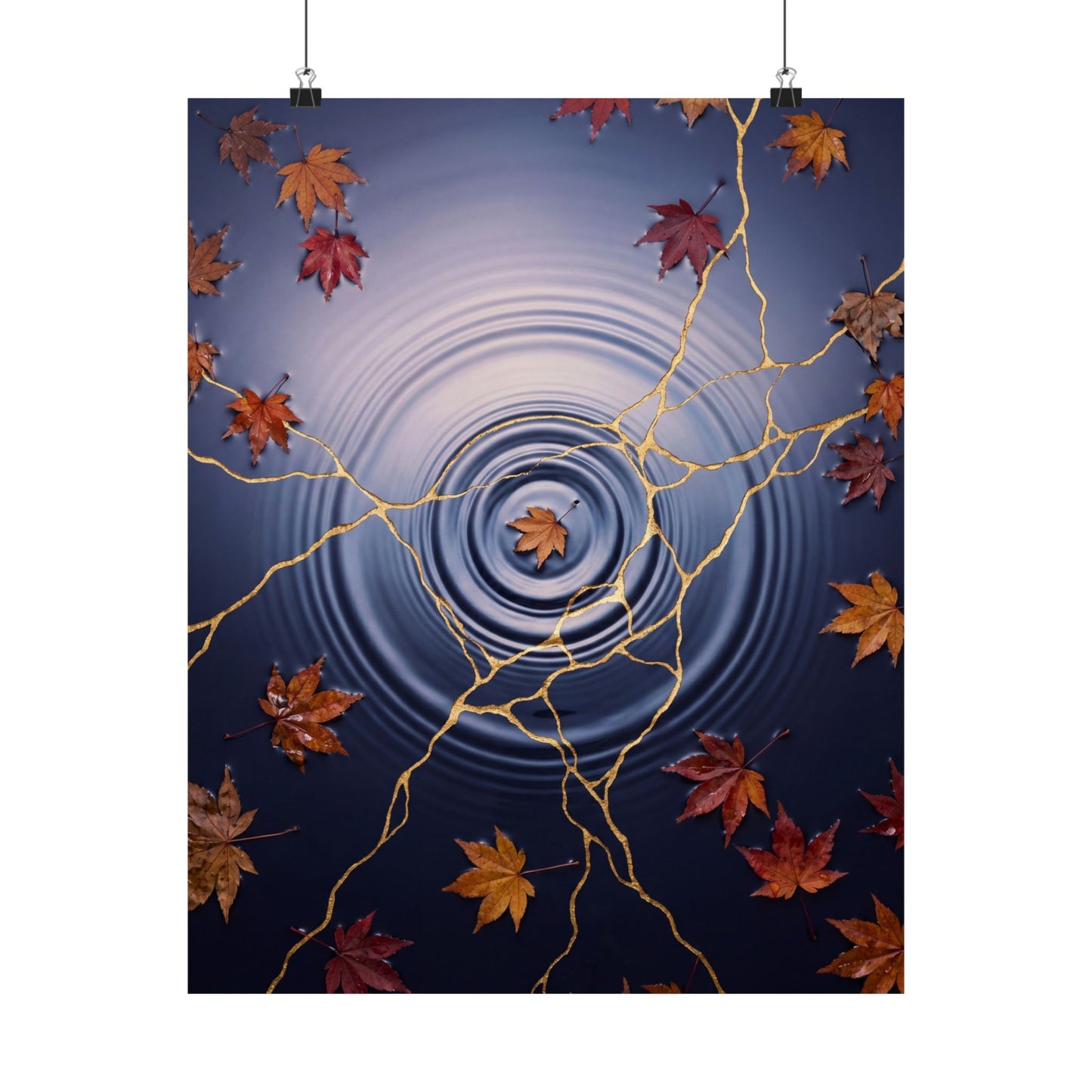 Water Ripple Autumn Wall Art Print | Kintsugi Healing Design