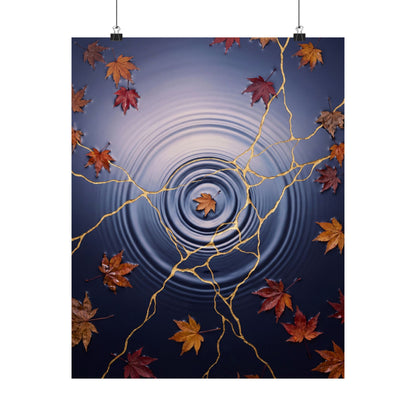 Water Ripple Autumn Wall Art Print | Kintsugi Healing Design